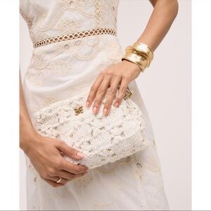 White Sam Edelman Layla Floral Raffia Crochet Shoulder Bag Clutch NEW
